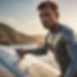 Surfer applying zinc-based sunscreen