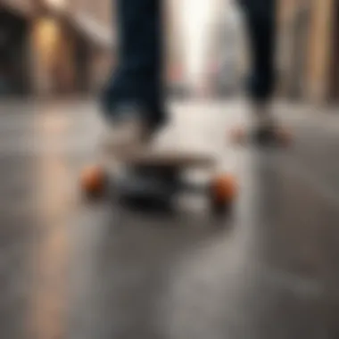 Adult skateboard in motion on a smooth urban concrete surface