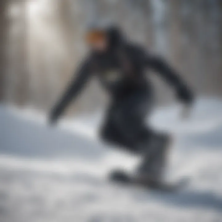 Snowboarder in action with supportive knee brace