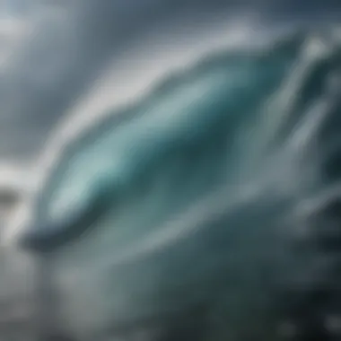 Detailed close-up of water droplets and wave patterns