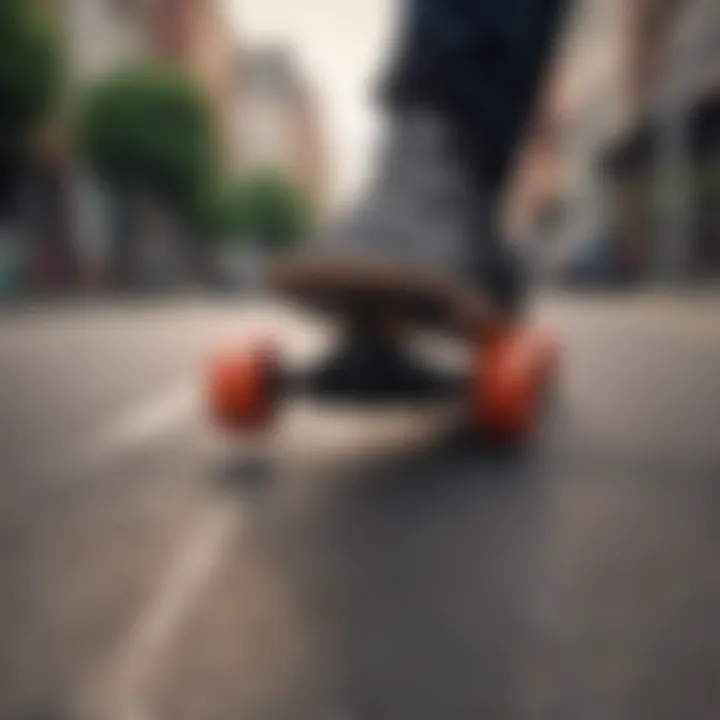 Close-up view of the Black Hawk electric skateboard showcasing its unique design and craftsmanship.