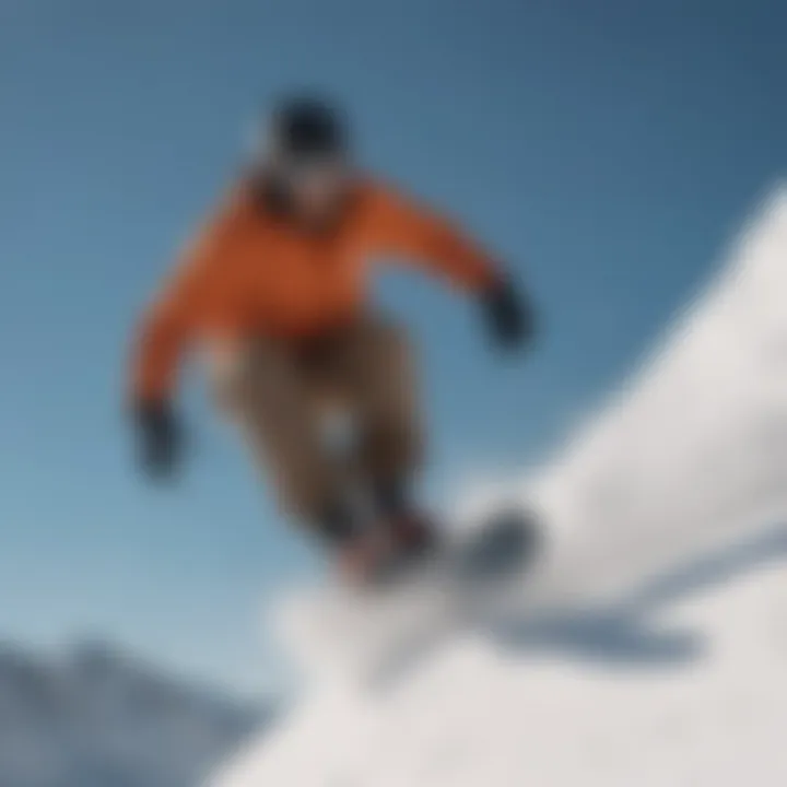 Action shot of a snowboarder using Burton bindings on slopes