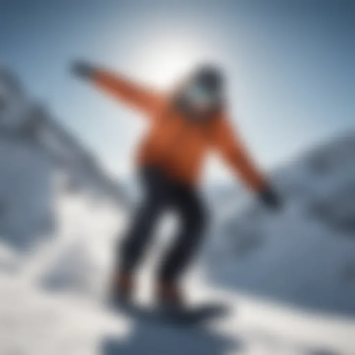 Snowboarder riding a Burton Custom snowboard down a snowy slope.