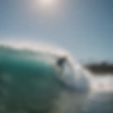 An aerial view of a local surf competition, highlighting the competitive yet friendly nature of surf events.