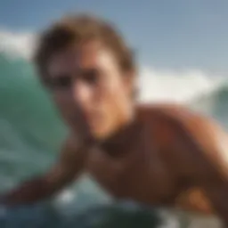 A surfer conquering a massive wave, embodying courage and determination
