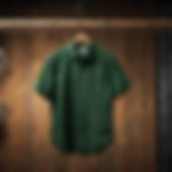 Vibrant Green Shirt Hanging on Rustic Wooden Hanger