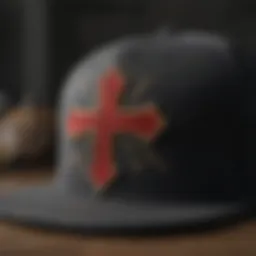 Christian flat bill hat with intricate cross embroidery