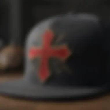 Christian flat bill hat with intricate cross embroidery