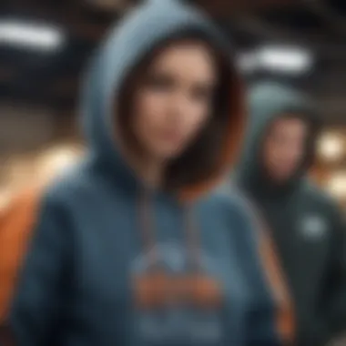 A vibrant community gathering of extreme sports enthusiasts in class hoodies