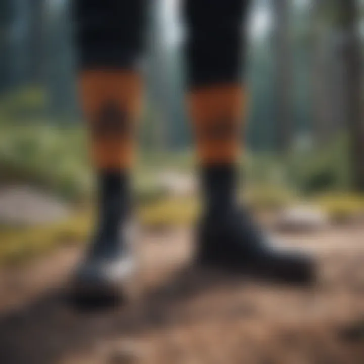 Stylish crew socks displayed against an outdoor adventure backdrop