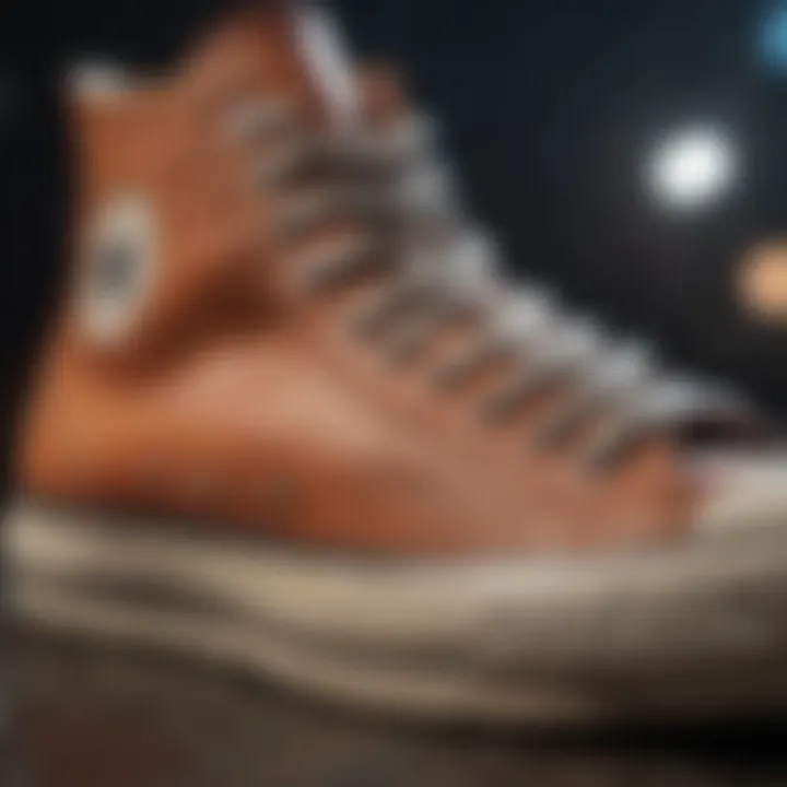 Close-up of materials used in Darkroot Converse footwear.