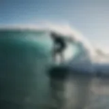 Surfboard slicing through the wave with precision