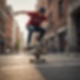 A skateboarder performing a trick on a city street