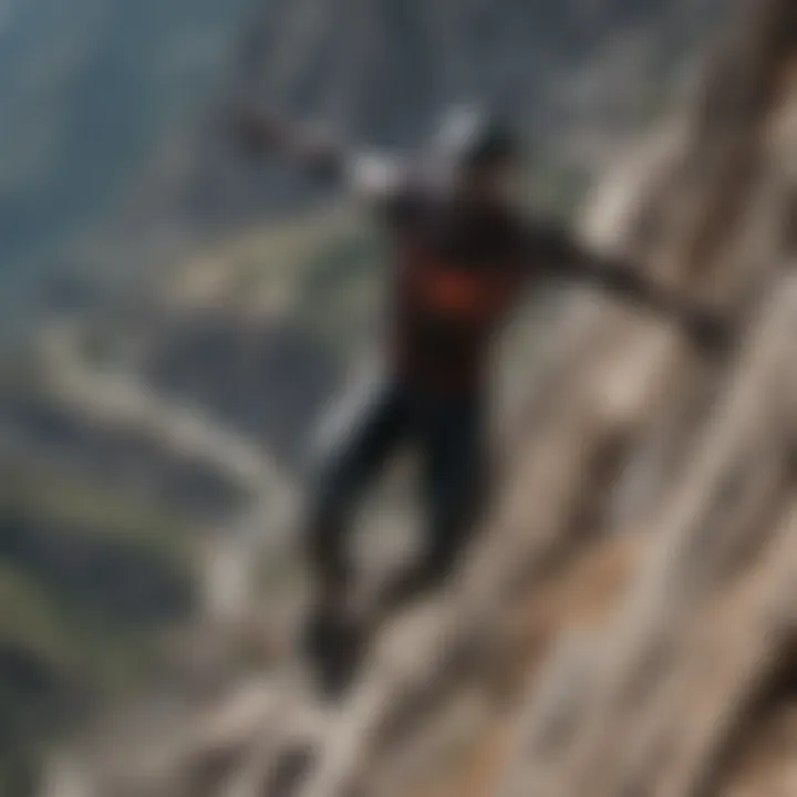 Black Suited Spiderman gracefully gliding down a steep mountain slope