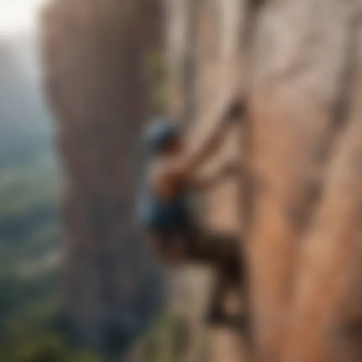 Fearless rock climber conquering a challenging cliff face against a stunning natural backdrop