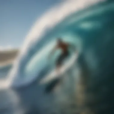 Surfer riding a massive wave with skill and grace in the open ocean