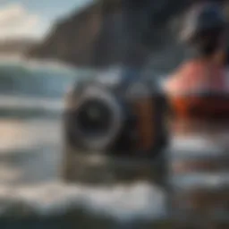 Innovative extreme sports gear displayed against a backdrop of waves