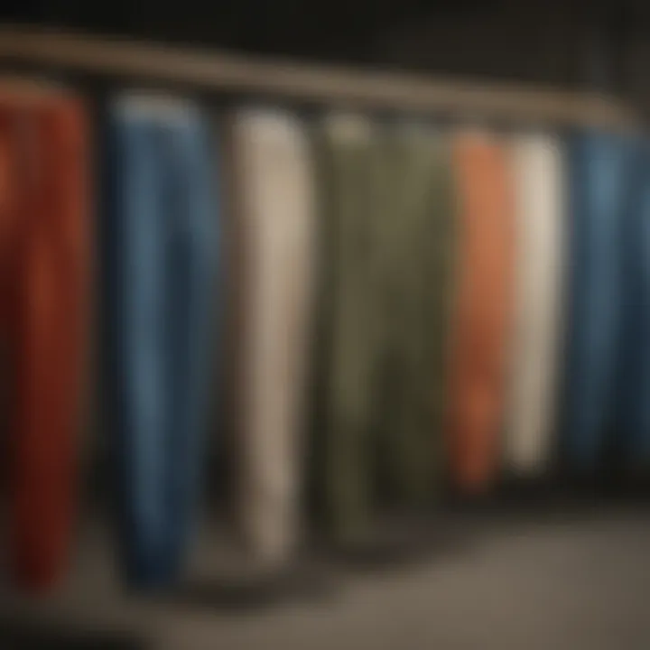 Variety of hemp sweatpants styles displayed on a rack