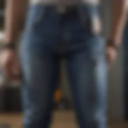 Dynamic athlete showcasing zippered jeans during an extreme sports event