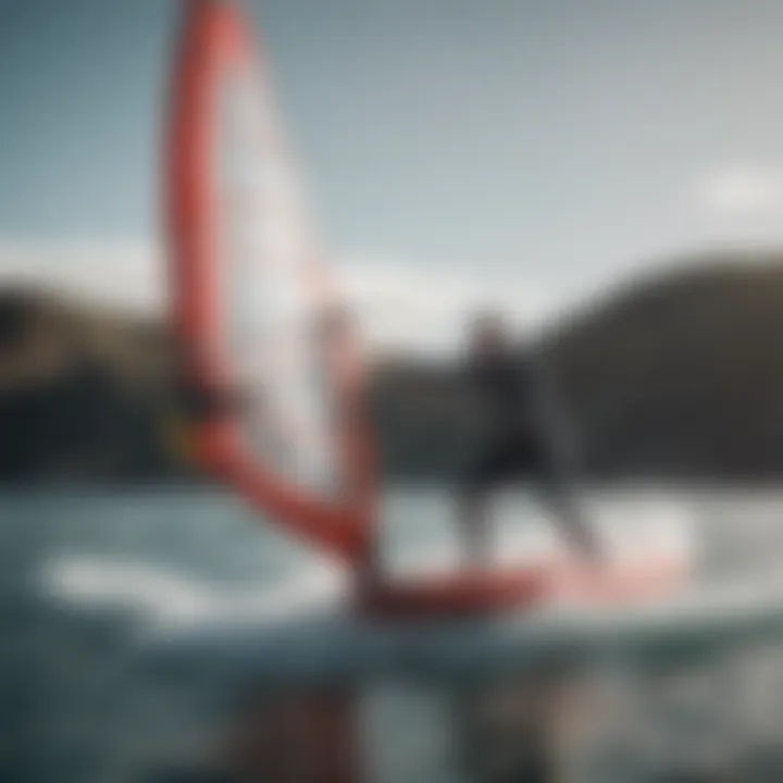 A person demonstrating maneuverability on an inflatable windsurf board