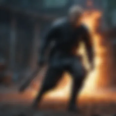 A character in action using a cursed tool, demonstrating the practical use of gear in combat scenarios.