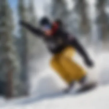 Snowboarder carving through fresh powder in Keystone