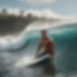 A breathtaking view of LaPoint's coastline with surfers catching waves