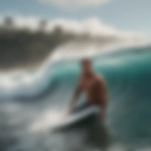 A breathtaking view of LaPoint's coastline with surfers catching waves
