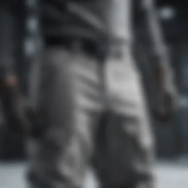 Trendy Grey Snowboard Pants with Stylish Accessories Trendy grey snowboard pants paired with stylish accessories