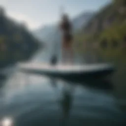 A sleek motorized paddleboard gliding over calm waters