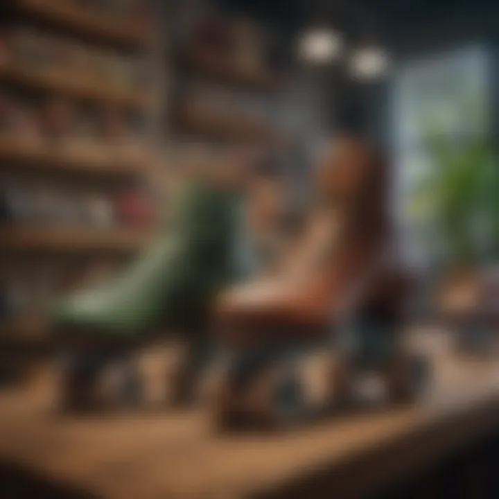 An assortment of Moxi Jungle Skates displayed in a retail setting emphasizing their market presence.