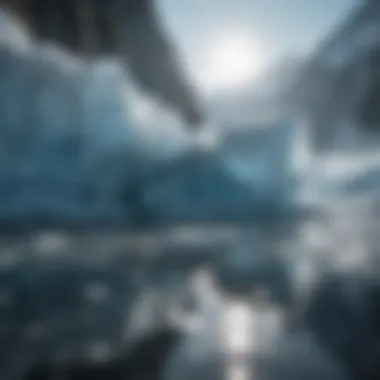 Frozen glaciers reflecting sunlight