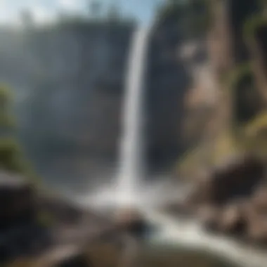 Majestic waterfall cascading down rocky cliffs