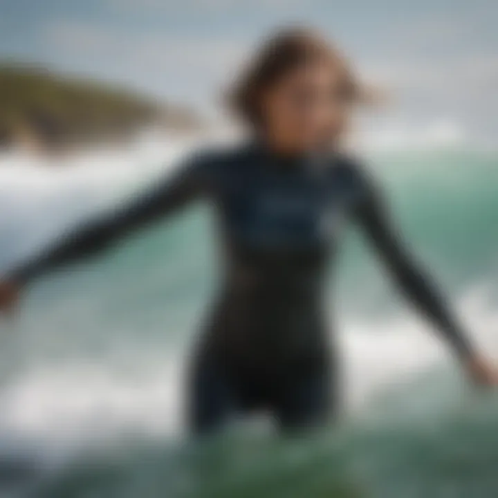 A surfer confidently riding a wave while wearing a RVCA wetsuit