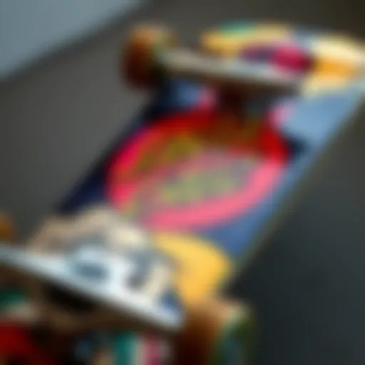 A close-up view of a Santa Cruz skateboard showcasing its intricate design details.