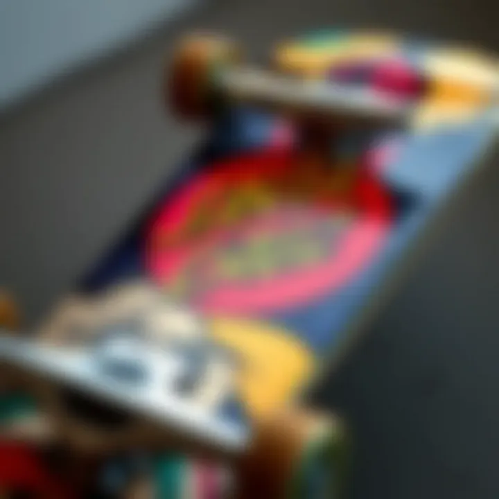 A close-up view of a Santa Cruz skateboard showcasing its intricate design details.