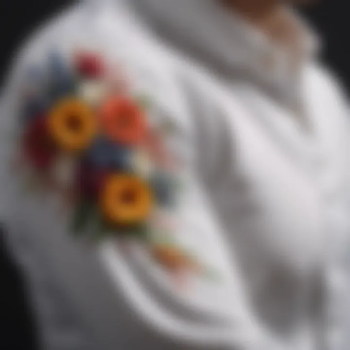 Subtle floral design on the cuffs of a long sleeve shirt