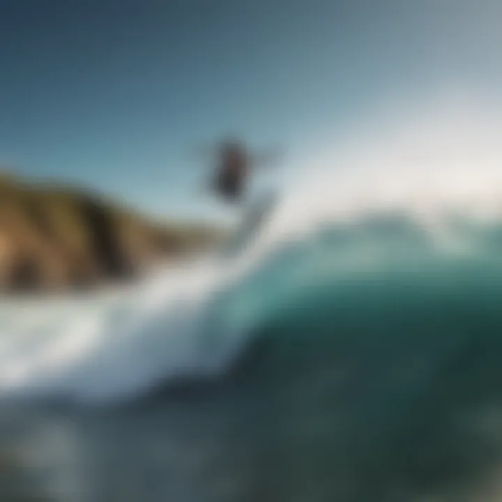 Surfer catching air on a powerful wave