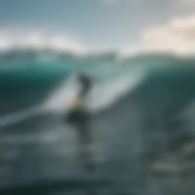 Surfer gracefully maneuvering through turbulent waters