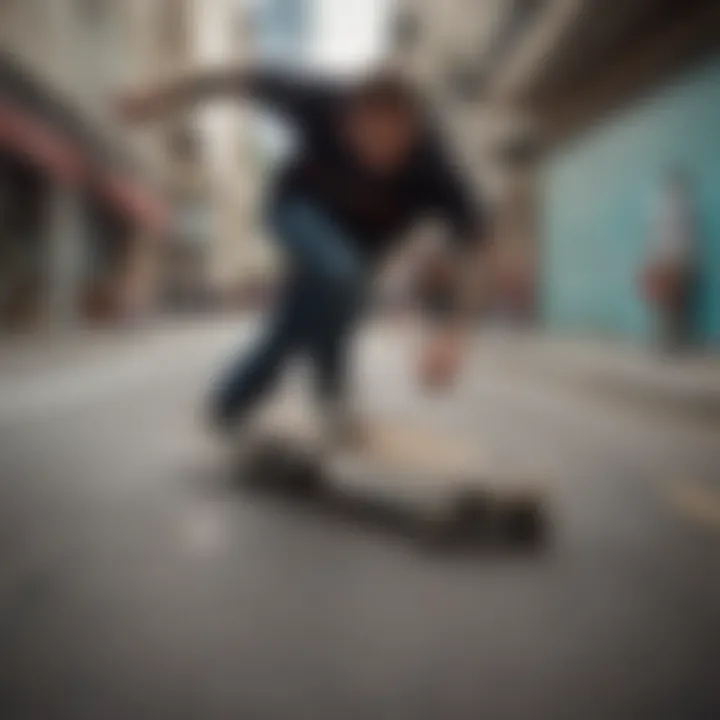 An artistically designed skateboard in motion, capturing the essence of urban culture and creativity.