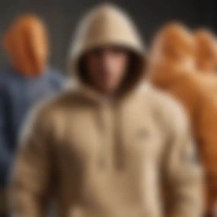 A collection of tan hoodies in various designs, highlighting the cultural significance in extreme sports.