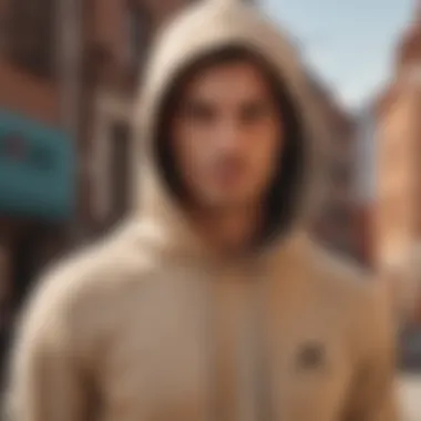 An athlete wearing a tan hoodie in a dynamic outdoor setting, illustrating its style and adaptability.