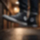 Dynamic motion captured in black canvas Chuck Taylors