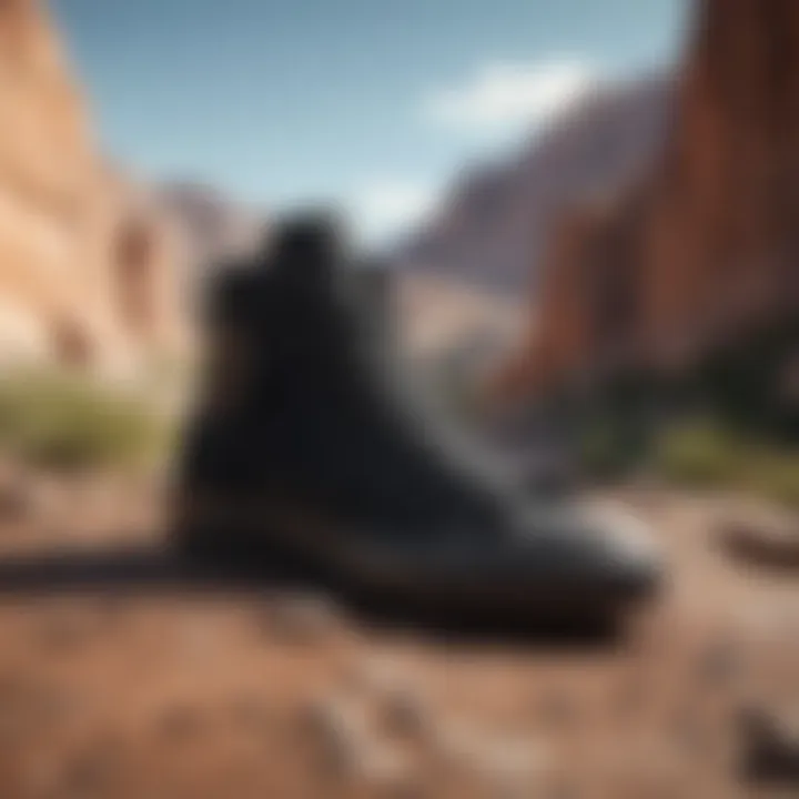 Black canvas Chuck Taylors against rugged terrain backdrop