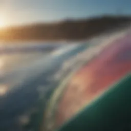 A vibrant surfboard showcasing intricate artistic designs