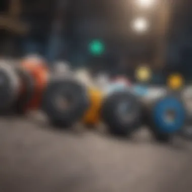 Different types of roller skate bearings arranged on a surface