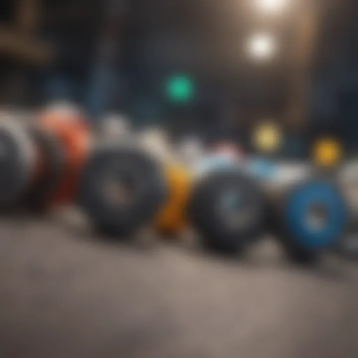 Different types of roller skate bearings arranged on a surface