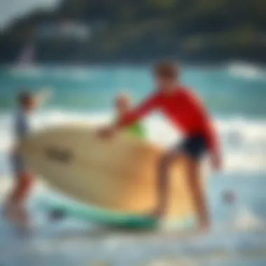 Expert Guidance for New Surfers Surf instructor demonstrating techniques on the beach