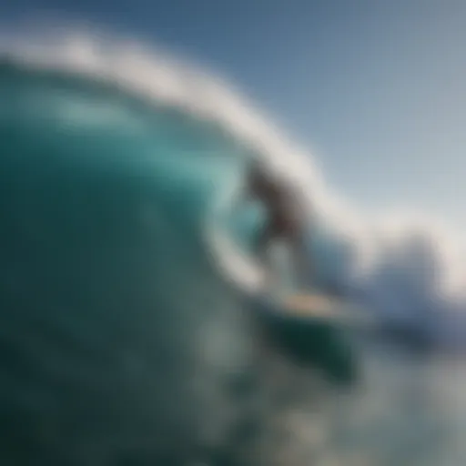 A high-performance surf stand up paddle board on a vibrant ocean wave