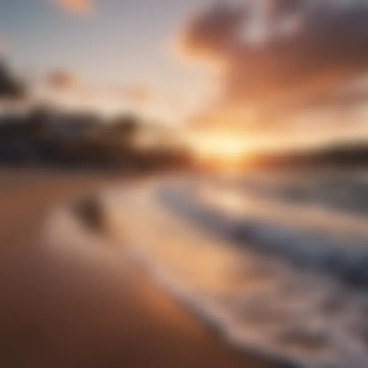 A picturesque sunset over a bustling surf town, capturing its vibrant culture.